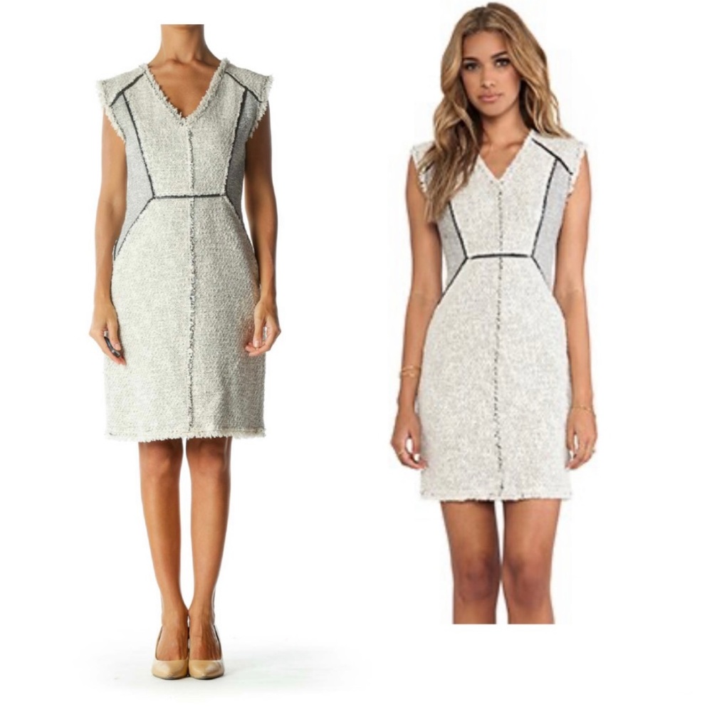 Rebecca Taylor Tweed Dress Frayed Fringe Edges Exposed Zippers Edgy Rock Career